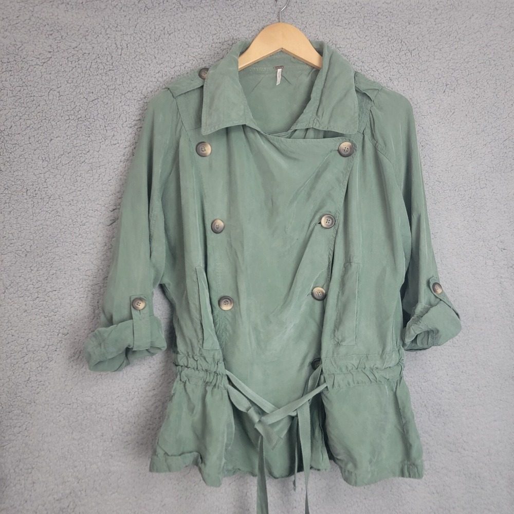 Free People The Lea Jacket Double Breasted Trench Cinched‎ Drawstring Size XS